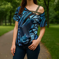 New Zealand Matariki Cross Shoulder Shirt Maori Humpback Whale Galaxy LT22 - Polynesian Pride