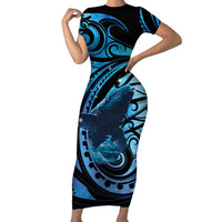 New Zealand Matariki Family Matching Short Sleeve Bodycon Dress and Hawaiian Shirt Maori Humpback Whale Galaxy