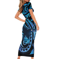 New Zealand Matariki Family Matching Short Sleeve Bodycon Dress and Hawaiian Shirt Maori Humpback Whale Galaxy