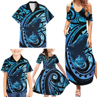 New Zealand Matariki Family Matching Summer Maxi Dress and Hawaiian Shirt Maori Humpback Whale Galaxy