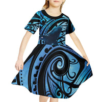 New Zealand Matariki Kid Short Sleeve Dress Maori Humpback Whale Galaxy LT22 - Polynesian Pride