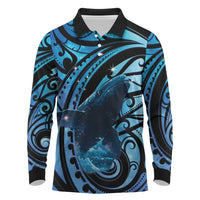 New Zealand Matariki Long Sleeve Polo Shirt Maori Humpback Whale Galaxy LT22 Blue - Polynesian Pride
