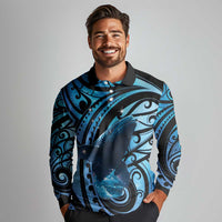 New Zealand Matariki Long Sleeve Polo Shirt Maori Humpback Whale Galaxy LT22 - Polynesian Pride