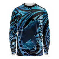 New Zealand Matariki Long Sleeve Shirt Maori Humpback Whale Galaxy LT22 Unisex Blue - Polynesian Pride