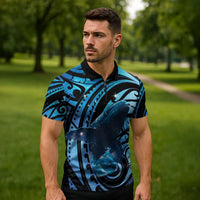 New Zealand Matariki Zipper Polo Shirt Maori Humpback Whale Galaxy LT22 - Polynesian Pride