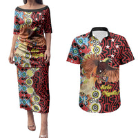 Personalised Papua New Guinea Pidgin Language Week Couples Matching Puletasi and Hawaiian Shirt Halo Olgeta Tok Pisin Wik Bird Of Paradise Oro Batik LT22 Red - Polynesian Pride