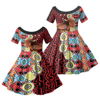 Personalised Papua New Guinea Pidgin Language Week Family Matching Off The Shoulder Long Sleeve Dress and Hawaiian Shirt Halo Olgeta Tok Pisin Wik Bird Of Paradise Oro Batik LT22 Daughter's Dress Red - Polynesian Pride