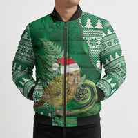 New Zealand Kakapo Christmas In July Bomber Puffer Jacket Silver Fern Santa Xmas Green Color