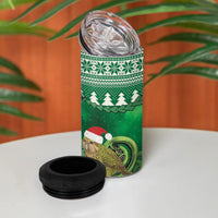 New Zealand Kakapo Christmas In July 4 in 1 Can Cooler Tumbler Silver Fern Santa Xmas Green Color