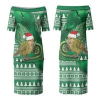 New Zealand Kakapo Christmas In July Couples Matching Puletasi and Long Sleeve Button Shirt Silver Fern Santa Xmas Green Color LT22 - Polynesian Pride