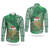 New Zealand Kakapo Christmas In July Couples Matching Summer Maxi Dress and Long Sleeve Button Shirt Silver Fern Santa Xmas Green Color LT22 - Polynesian Pride