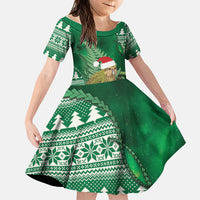 New Zealand Kakapo Christmas In July Family Matching Long Sleeve Bodycon Dress and Hawaiian Shirt Silver Fern Santa Xmas Green Color