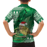 New Zealand Kakapo Christmas In July Family Matching Mermaid Dress and Hawaiian Shirt Silver Fern Santa Xmas Green Color