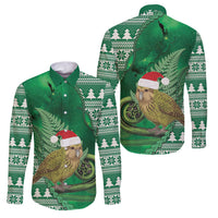New Zealand Kakapo Christmas In July Family Matching Mermaid Dress and Hawaiian Shirt Silver Fern Santa Xmas Green Color LT22 Dad's Shirt - Long Sleeve Green - Polynesian Pride