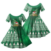 New Zealand Kakapo Christmas In July Family Matching Puletasi and Hawaiian Shirt Silver Fern Santa Xmas Green Color LT22 Daughter's Dress Green - Polynesian Pride