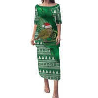 New Zealand Kakapo Christmas In July Family Matching Puletasi and Hawaiian Shirt Silver Fern Santa Xmas Green Color
