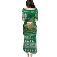 New Zealand Kakapo Christmas In July Family Matching Puletasi and Hawaiian Shirt Silver Fern Santa Xmas Green Color