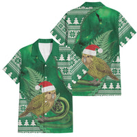 New Zealand Kakapo Christmas In July Family Matching Summer Maxi Dress and Hawaiian Shirt Silver Fern Santa Xmas Green Color LT22 Dad's Shirt - Short Sleeve Green - Polynesian Pride