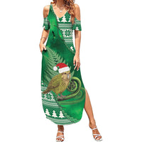 New Zealand Kakapo Christmas In July Family Matching Summer Maxi Dress and Hawaiian Shirt Silver Fern Santa Xmas Green Color