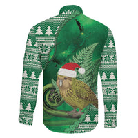 New Zealand Kakapo Christmas In July Family Matching Tank Maxi Dress and Hawaiian Shirt Silver Fern Santa Xmas Green Color