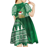 New Zealand Kakapo Christmas In July Kid Short Sleeve Dress Silver Fern Santa Xmas Green Color
