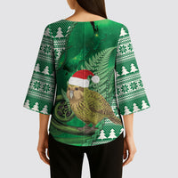 New Zealand Kakapo Christmas In July Kimono Sleeve Blouse Silver Fern Santa Xmas Green Color