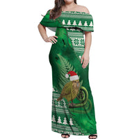 New Zealand Kakapo Christmas In July Off Shoulder Maxi Dress Silver Fern Santa Xmas Green Color