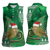 New Zealand Kakapo Christmas In July Women Sleeveless Polo Shirt Silver Fern Santa Xmas Green Color