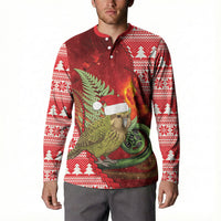 New Zealand Kakapo Christmas In July Button Sweatshirt Silver Fern Santa Xmas Red Color