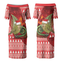 New Zealand Kakapo Christmas In July Couples Matching Puletasi and Hawaiian Shirt Silver Fern Santa Xmas Red Color LT22 - Polynesian Pride