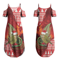 New Zealand Kakapo Christmas In July Couples Matching Summer Maxi Dress and Hawaiian Shirt Silver Fern Santa Xmas Red Color LT22 - Polynesian Pride
