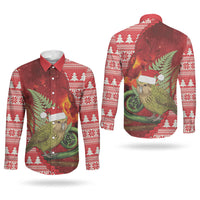 New Zealand Kakapo Christmas In July Couples Matching Summer Maxi Dress and Long Sleeve Button Shirt Silver Fern Santa Xmas Red Color LT22 - Polynesian Pride