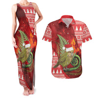 New Zealand Kakapo Christmas In July Couples Matching Tank Maxi Dress and Hawaiian Shirt Silver Fern Santa Xmas Red Color
