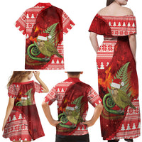New Zealand Kakapo Christmas In July Family Matching Off Shoulder Maxi Dress and Hawaiian Shirt Silver Fern Santa Xmas Red Color LT22 Mom's Dress Red - Polynesian Pride