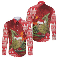 New Zealand Kakapo Christmas In July Family Matching Off Shoulder Short Dress and Hawaiian Shirt Silver Fern Santa Xmas Red Color LT22 Dad's Shirt - Long Sleeve Red - Polynesian Pride