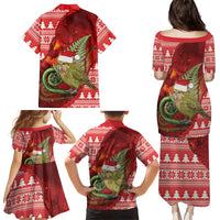 New Zealand Kakapo Christmas In July Family Matching Puletasi and Hawaiian Shirt Silver Fern Santa Xmas Red Color