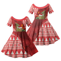 New Zealand Kakapo Christmas In July Family Matching Puletasi and Hawaiian Shirt Silver Fern Santa Xmas Red Color LT22 Daughter's Dress Red - Polynesian Pride