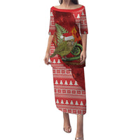 New Zealand Kakapo Christmas In July Family Matching Puletasi and Hawaiian Shirt Silver Fern Santa Xmas Red Color