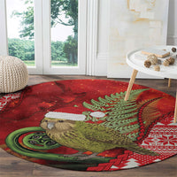 New Zealand Kakapo Christmas In July Round Carpet Silver Fern Santa Xmas Red Color