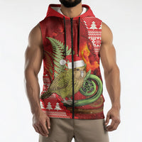 New Zealand Kakapo Christmas In July Sleeveless Zip Hoodie Silver Fern Santa Xmas Red Color