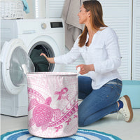 Breast Cancer Awareness Laundry Basket Pink Ribbon Turtle Polynesian Pattern White LT22 - Polynesian Pride