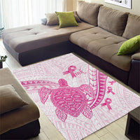 Breast Cancer Awareness Area Rug Pink Ribbon Turtle Polynesian Pattern White LT22 - Polynesian Pride