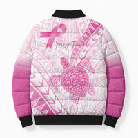 Breast Cancer Awareness Personalised Bomber Puffer Jacket Pink Ribbon Turtle Polynesian Pattern White LT22 - Polynesian Pride