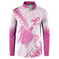 Breast Cancer Awareness Personalised Button Sweatshirt Pink Ribbon Turtle Polynesian Pattern White LT22 Pink - Polynesian Pride