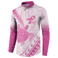 Breast Cancer Awareness Personalised Button Sweatshirt Pink Ribbon Turtle Polynesian Pattern White LT22 - Polynesian Pride