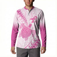Breast Cancer Awareness Personalised Button Sweatshirt Pink Ribbon Turtle Polynesian Pattern White LT22 - Polynesian Pride