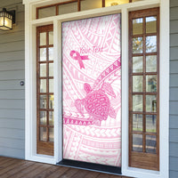 Breast Cancer Awareness Personalised Door Cover Pink Ribbon Turtle Polynesian Pattern White LT22 - Polynesian Pride