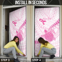 Breast Cancer Awareness Personalised Door Cover Pink Ribbon Turtle Polynesian Pattern White LT22 - Polynesian Pride