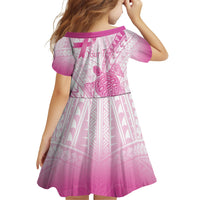 Breast Cancer Awareness Personalised Family Matching Long Sleeve Bodycon Dress and Hawaiian Shirt Pink Ribbon Turtle Polynesian Pattern White