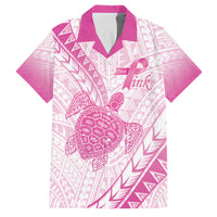 Breast Cancer Awareness Personalised Family Matching Off Shoulder Short Dress and Hawaiian Shirt Pink Ribbon Turtle Polynesian Pattern White